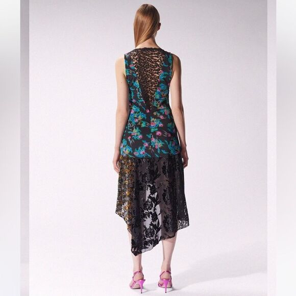 MACCAPANI Katie High Low Dress, Black Blue Floral, Size Large (8), Designer, NWT - Picture 9 of 11